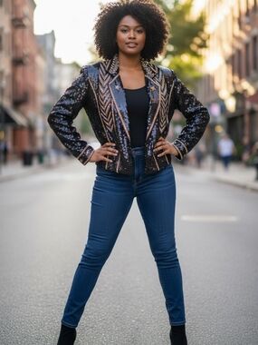 Modi Sequined Blazer Jacket Vintage Club Dress 80s Preloved Cocktail Small